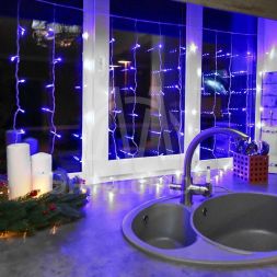 Гирлянда &amp;quot;Светодиодный дождь&amp;quot; с контроллером 1.5х1м 96LED син. прозр. провод 8Вт 220В IP20 NEON-NIGHT 235-023