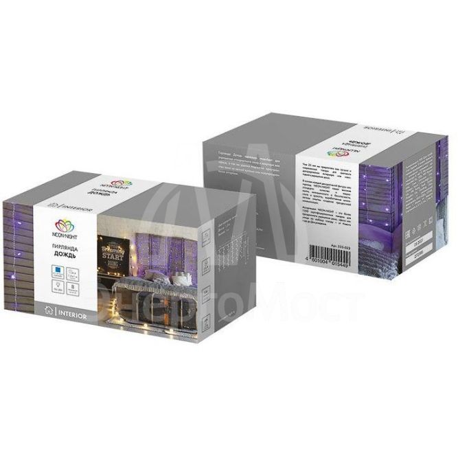 Гирлянда &amp;quot;Светодиодный дождь&amp;quot; с контроллером 1.5х1м 96LED син. прозр. провод 8Вт 220В IP20 NEON-NIGHT 235-023