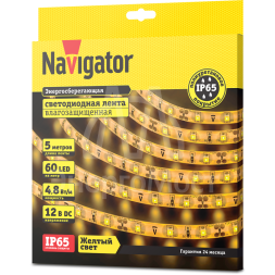 Лента светодиодная 71 407 NLS-3528Y60-4.8 IP65 12B R5 4.8Вт/м (уп.5м) Navigator 71407
