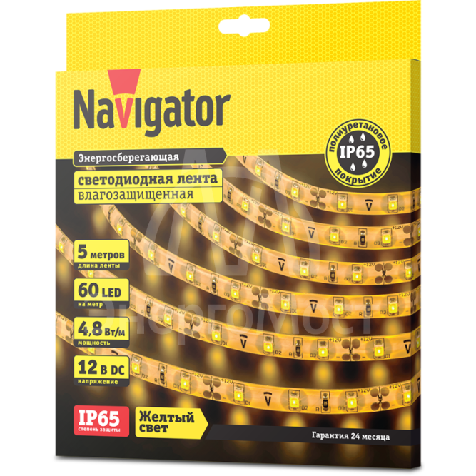 Лента светодиодная 71 407 NLS-3528Y60-4.8 IP65 12B R5 4.8Вт/м (уп.5м) Navigator 71407