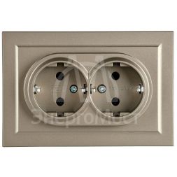 Розетка 2-м СП BRITE РС12-3-БрШ 16А в сборе с заземл. без защ. шторок шампань IEK BR-R21-16-K37-F