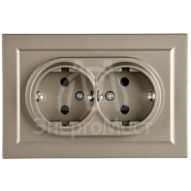 Розетка 2-м СП BRITE РС12-3-БрШ 16А в сборе с заземл. без защ. шторок шампань IEK BR-R21-16-K37-F