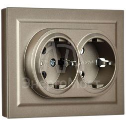 Розетка 2-м СП BRITE РС12-3-БрШ 16А в сборе с заземл. без защ. шторок шампань IEK BR-R21-16-K37-F