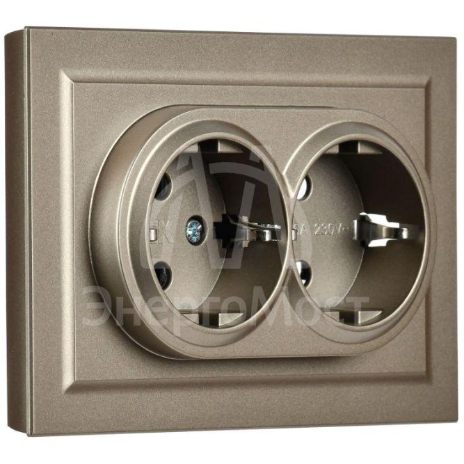 Розетка 2-м СП BRITE РС12-3-БрШ 16А в сборе с заземл. без защ. шторок шампань IEK BR-R21-16-K37-F