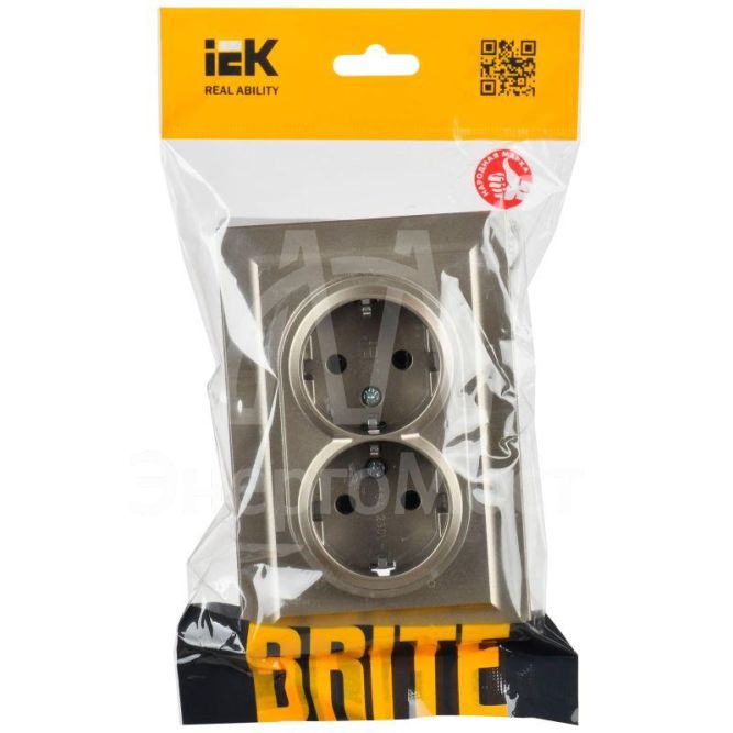 Розетка 2-м СП BRITE РС12-3-БрШ 16А в сборе с заземл. без защ. шторок шампань IEK BR-R21-16-K37-F