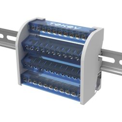 Шина на DIN-рейку в корпусе (кросс-модуль) 4 группы по 11 отверстий 125А TOKOV ELECTRICT KE-DBTB-125-4-11/3L+PEN