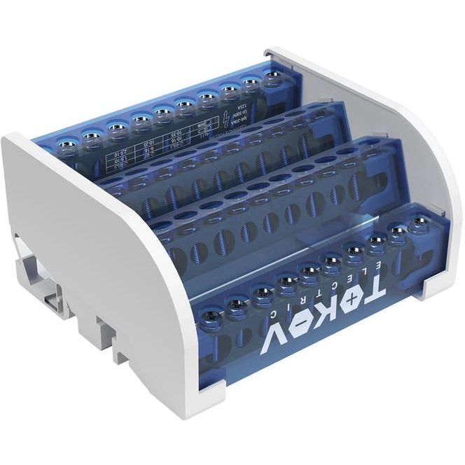 Шина на DIN-рейку в корпусе (кросс-модуль) 4 группы по 11 отверстий 125А TOKOV ELECTRICT KE-DBTB-125-4-11/3L+PEN