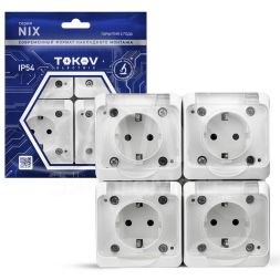 Розетка 4-м ОП Nix 16А IP54 250В с заземл. с прозр. крышкой бел. TOKOV ELECTRIC TKE-NX-R4Z-C01T-IP54
