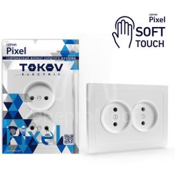 Розетка 2-м СП Pixel 16А IP20 без заземл. в сборе айс TOKOV ELECTRIC TKE-PX-R2F-C34