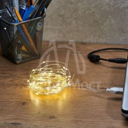 Гирлянда светодиодная &amp;quot;Роса&amp;quot; 10м 100LED тепл. бел. 1Вт IP20 USB Neon-Night 315-976