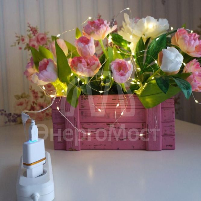 Гирлянда светодиодная &amp;quot;Роса&amp;quot; 10м 100LED тепл. бел. 1Вт IP20 USB Neon-Night 315-976