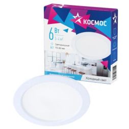 Светильник светодиодный DownL 6Вт 180-265В 6400К кругл. панель бел. КОСМОС KDownL6W6400K