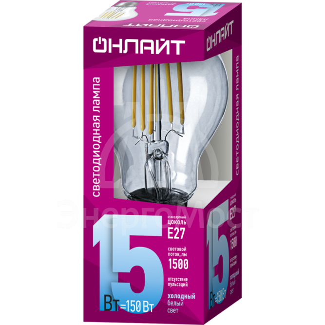 Лампа 80 879 OLL-F-A60-15-230-4K-E27 ОНЛАЙТ 80879