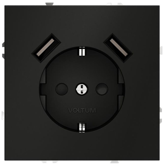 Розетка 1-м СП S70 16А с USB A+A с заземл. защ. шторки механизм черн. матов. Voltum VLS040408