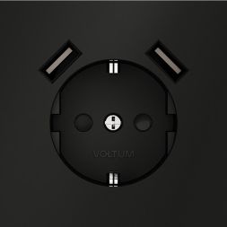 Розетка 1-м СП S70 16А с USB A+A с заземл. защ. шторки механизм черн. матов. Voltum VLS040408