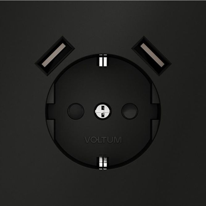 Розетка 1-м СП S70 16А с USB A+A с заземл. защ. шторки механизм черн. матов. Voltum VLS040408