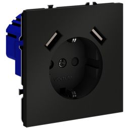 Розетка 1-м СП S70 16А с USB A+A с заземл. защ. шторки механизм черн. матов. Voltum VLS040408