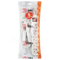 Удлинитель 5х 5м с заземл. с выкл. 10А ПВС 3х0.75 UX-5es-5m ЭРА Б0035758