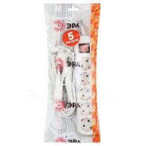 Удлинитель 5х 5м с заземл. с выкл. 10А ПВС 3х0.75 UX-5es-5m ЭРА Б0035758