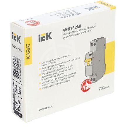 Выключатель автоматический дифференциального тока С 16А 30мА АВДТ32МL KARAT IEK MVD12-1-016-C-030