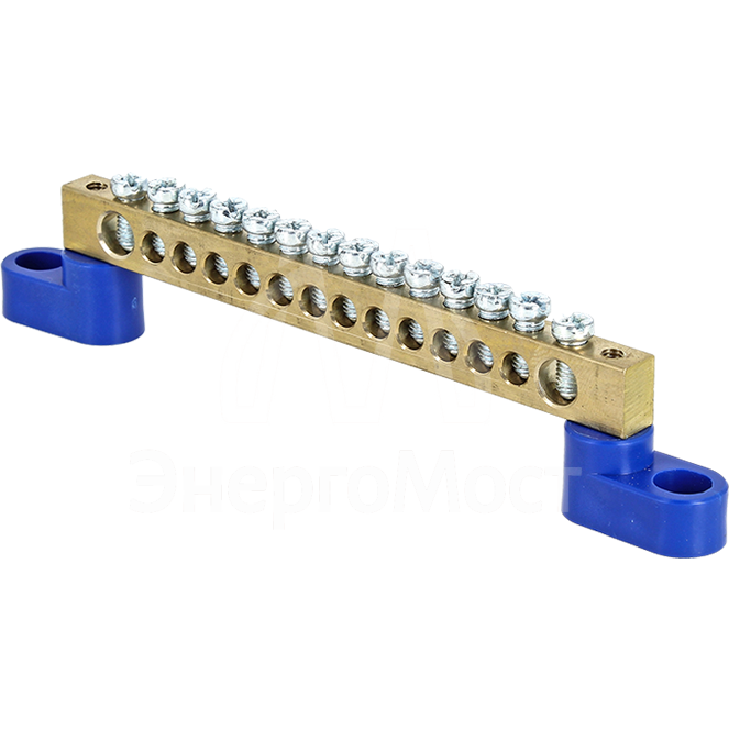 Шина нулевая N 6х9 14 отвер. латунь 2 син. угловых изолятора PROxima EKF sn0-63-14-2