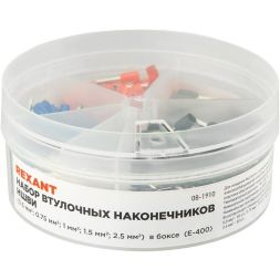 Набор втулочных наконечников НШВИ (0.5кв.мм; 0.75кв.мм; 1кв.мм; 1.5кв.мм; 2.5кв.мм) в боксе (E-400) Rexant 08-1910