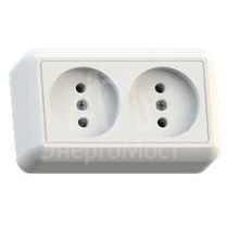 Розетка 2-м ОП Оптима 10А IP20 РА10-373 (в компл. с монтажной пластиной) без заземл. бел. Кунцево 8009