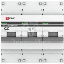 Выключатель автоматический модульный 3п C 20А 10кА ВА 47-100 PROxima EKF mcb47100-3-20C-pro