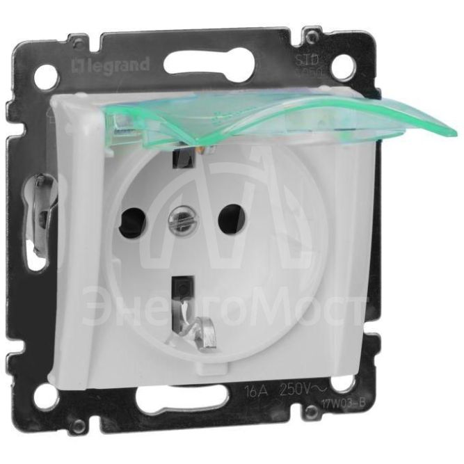 Механизм розетки 1-м СП Valena 2К+3 IP44 с защ. крышкой защ. шторки с заземл. нем. станд. бел. Leg 774220