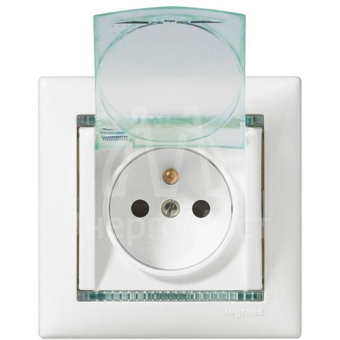 Механизм розетки 1-м СП Valena 2К+3 IP44 с защ. крышкой защ. шторки с заземл. нем. станд. бел. Leg 774220