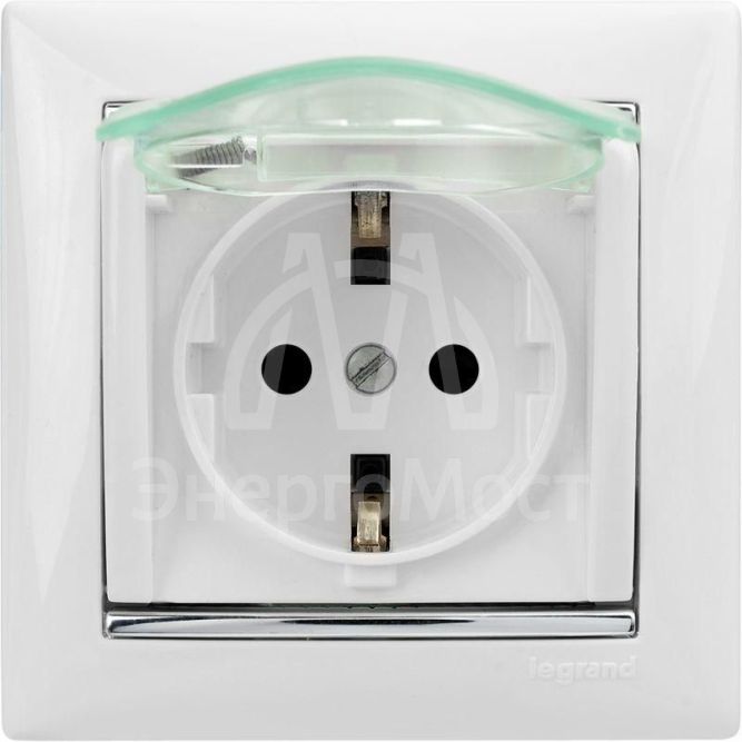 Механизм розетки 1-м СП Valena 2К+3 IP44 с защ. крышкой защ. шторки с заземл. нем. станд. бел. Leg 774220