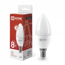 Лампа светодиодная LED-СВЕЧА-VC 8Вт 230В E14 4000К 720лм IN HOME 4690612020433
