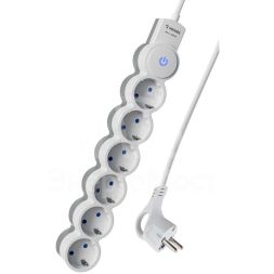 Удлинитель 6х1.5м ПВС 3х0.75 с защ. шторк. с заземл. IP20 с выкл. 220В 10А 2200Вт бел. КОСМОС YKsm1.5m-6g-Z-V10A-W