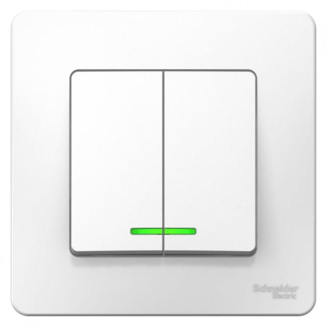 Выключатель 2-кл. СП Blanca 6А IP20 (сх. 5) 250В с подсветкой бел. SE BLNVS006511