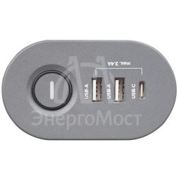 Удлинитель 3х1.5м на струбцине с заземл. с выкл. 3 USB выхода (2А+1С) IP20 ПВС 3х1 ETD-03U-150-gy (3х1.5) сер. JAZZway 5059559