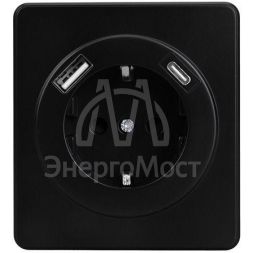 Розетка 1-м СП ROUND MIELE 16А с заземл. защ. шторки с USB A+C быстрой зарядки 5В/3А оникс Kranz KR-78-0704-3