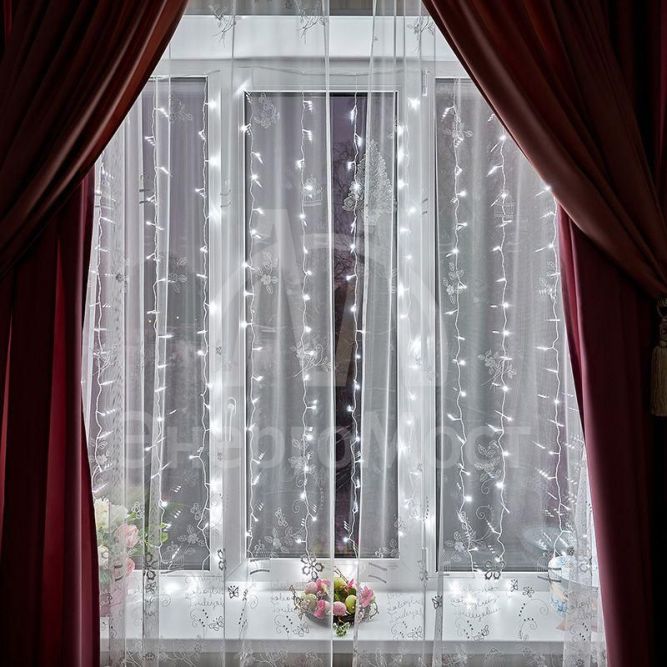 Гирлянда &amp;quot;Светодиодный Дождь&amp;quot; 2.5x2м свечение с динамикой 300LED бел. 230В провод прозр. Neon-Night 235-055