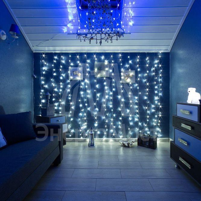 Гирлянда &amp;quot;Светодиодный Дождь&amp;quot; 2.5x2м свечение с динамикой 300LED бел. 230В провод прозр. Neon-Night 235-055