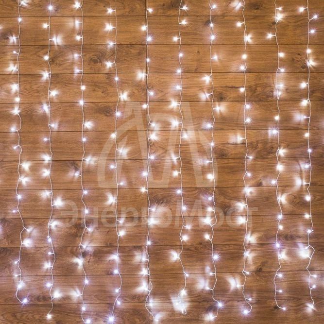 Гирлянда &amp;quot;Светодиодный дождь&amp;quot; с контроллером 1.5х1м 96LED бел. прозр. провод 8Вт 230В IP20 NEON-NIGHT 235-025