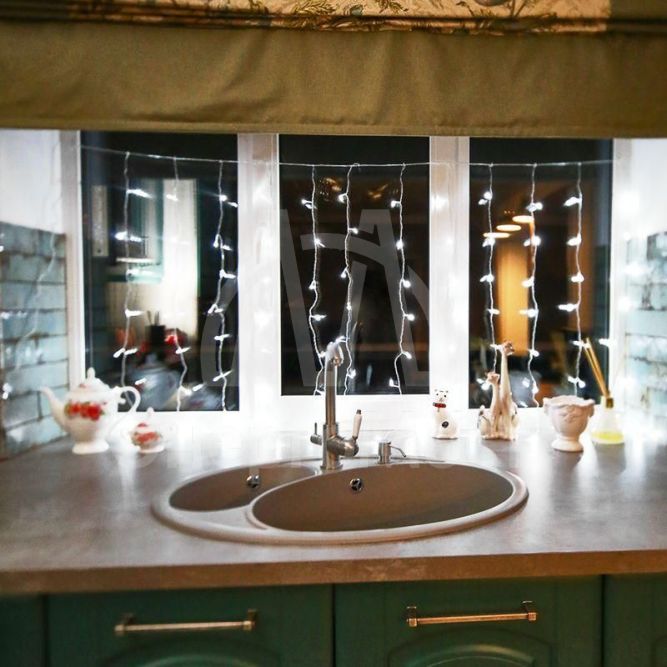 Гирлянда &amp;quot;Светодиодный дождь&amp;quot; с контроллером 1.5х1м 96LED бел. прозр. провод 8Вт 230В IP20 NEON-NIGHT 235-025