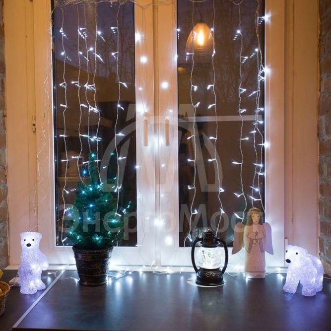 Гирлянда &amp;quot;Светодиодный дождь&amp;quot; с контроллером 1.5х1м 96LED бел. прозр. провод 8Вт 230В IP20 NEON-NIGHT 235-025