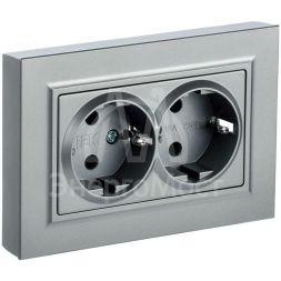 Розетка 2-м СП BRITE РСш12-3-БрА 16А в сборе с заземл. защ. шторки алюм. IEK BR-R24-16-K47-F