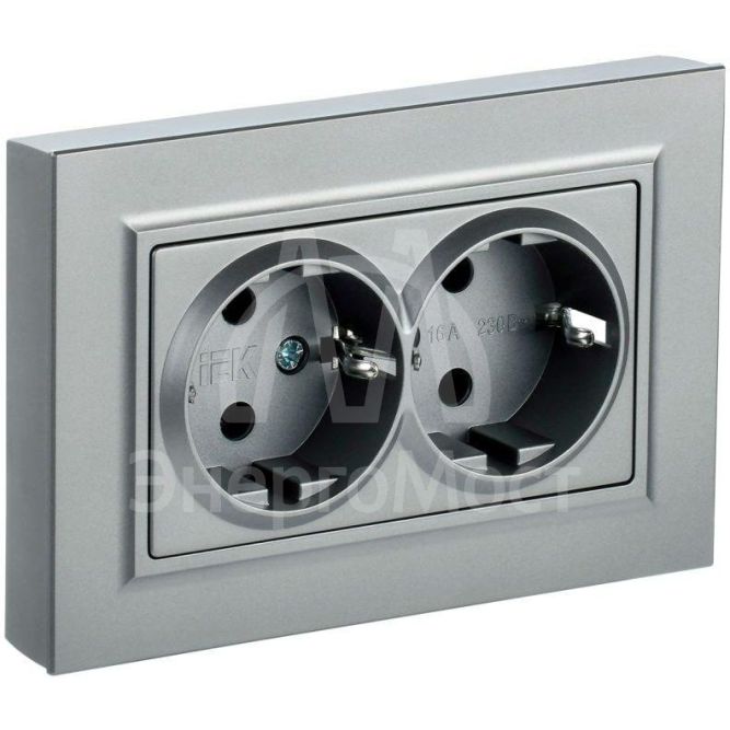 Розетка 2-м СП BRITE РСш12-3-БрА 16А в сборе с заземл. защ. шторки алюм. IEK BR-R24-16-K47-F