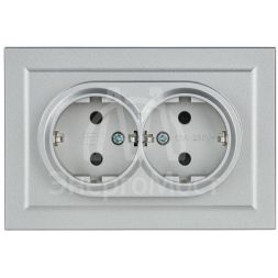 Розетка 2-м СП BRITE РСш12-3-БрА 16А в сборе с заземл. защ. шторки алюм. IEK BR-R24-16-K47-F