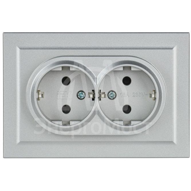 Розетка 2-м СП BRITE РСш12-3-БрА 16А в сборе с заземл. защ. шторки алюм. IEK BR-R24-16-K47-F