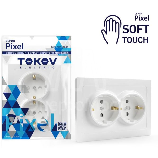 Розетка 2-м СП Pixel 16А IP20 с заземл. защ. шторки в сборе айс TOKOV ELECTRIC TKE-PX-R2FZSF-C34