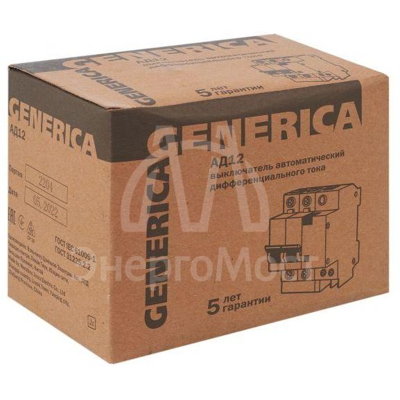 Выключатель автоматический дифференциального тока 2п 25А 30мА АД12 GENERICA IEK MAD15-2-025-C-030