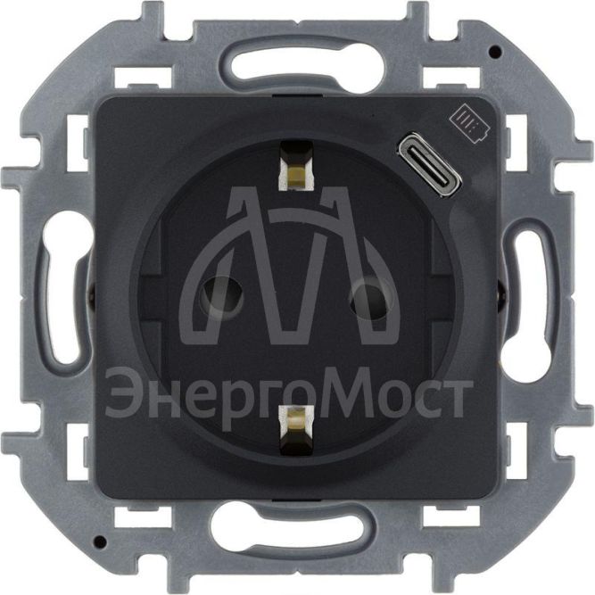 Розетка 1-м СП Inspiria 16А IP20 250В 2P+E немецк. стандарт с заряд. устройством USB тип C 1.5А 5В механизм антрацит Leg 673773