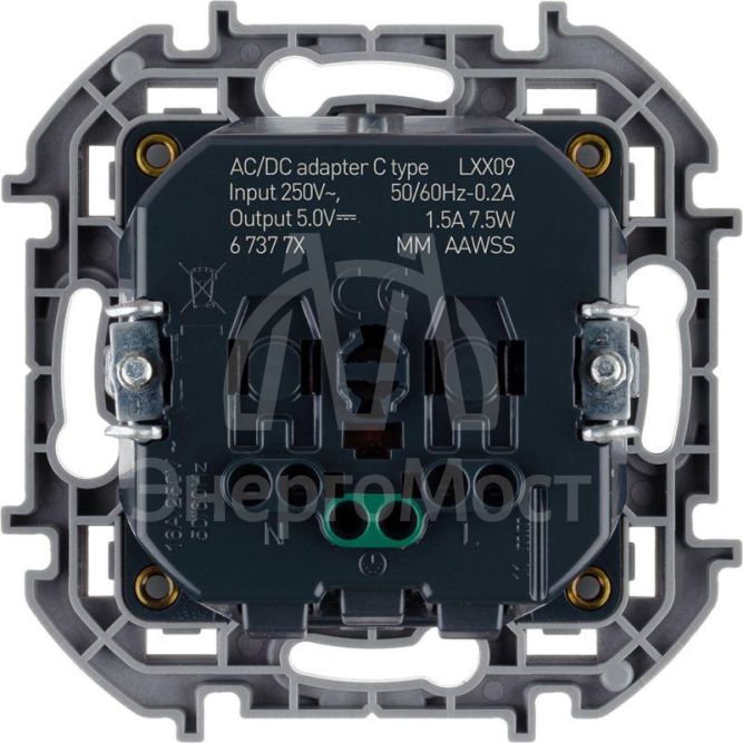 Розетка 1-м СП Inspiria 16А IP20 250В 2P+E немецк. стандарт с заряд. устройством USB тип C 1.5А 5В механизм антрацит Leg 673773