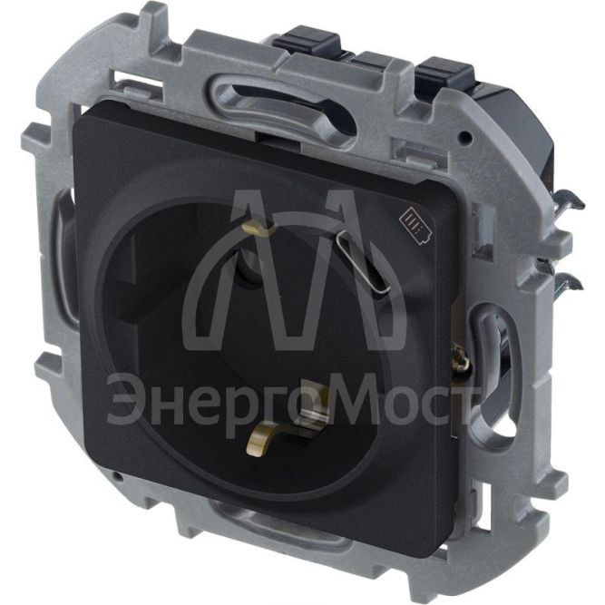 Розетка 1-м СП Inspiria 16А IP20 250В 2P+E немецк. стандарт с заряд. устройством USB тип C 1.5А 5В механизм антрацит Leg 673773